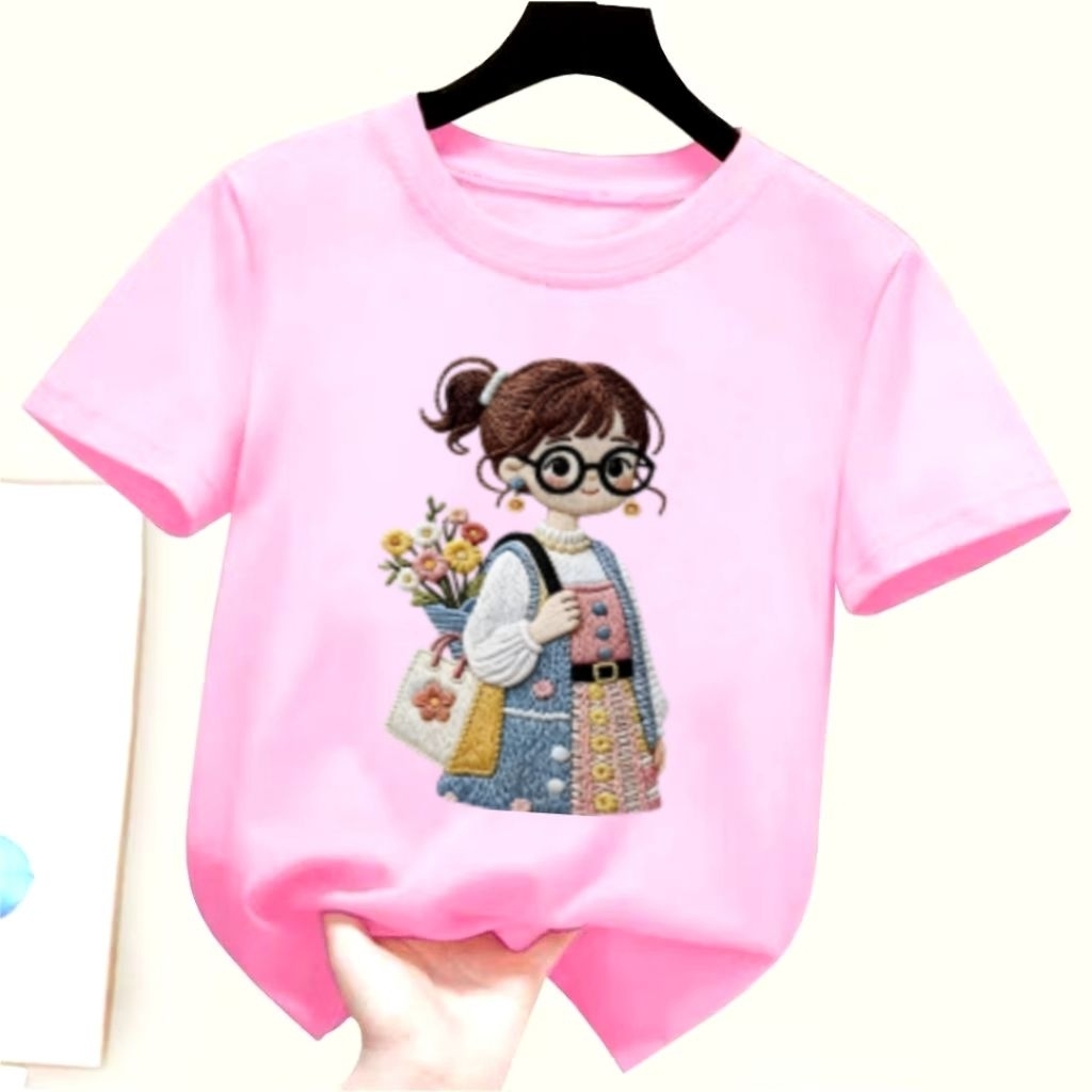 LUCKY_89STORE/เสื้อยืดลายเด็กผู้หญิง กระเป๋า unisex สําหรับเด็กและผู้ใหญ่ วัสดุ 28s tc