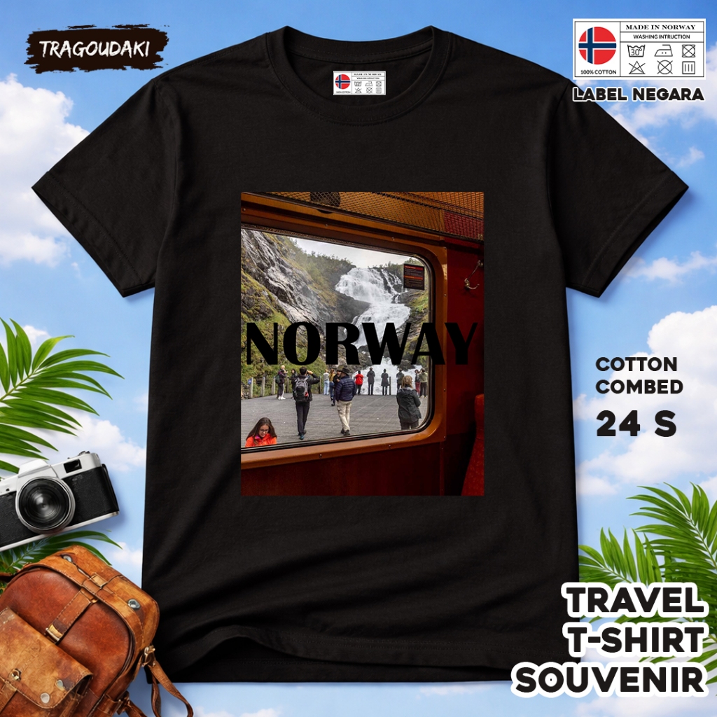 NORWAY เสื้อยืดของที่ระลึก NORWAY 69 Tag เสื้อผ้าของที่ระลึกทําจากผ้าฝ้ายหวี 24 วินาที