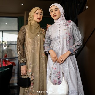 Ventedaily - Fiana Gamis Kondangan Wanita Kekinian Motif Bunga Simple Elegan Terbaru