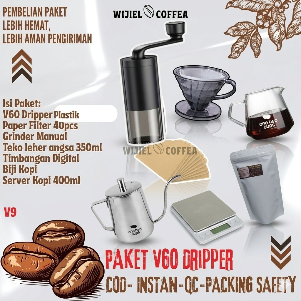 SET V60 COFFEE DRIPPER - แพ็คเกจเครื่องมือกาแฟสมบูรณ์ - V60 - เครื่องบดกาแฟ - V60 COFFEE SERVER - V6
