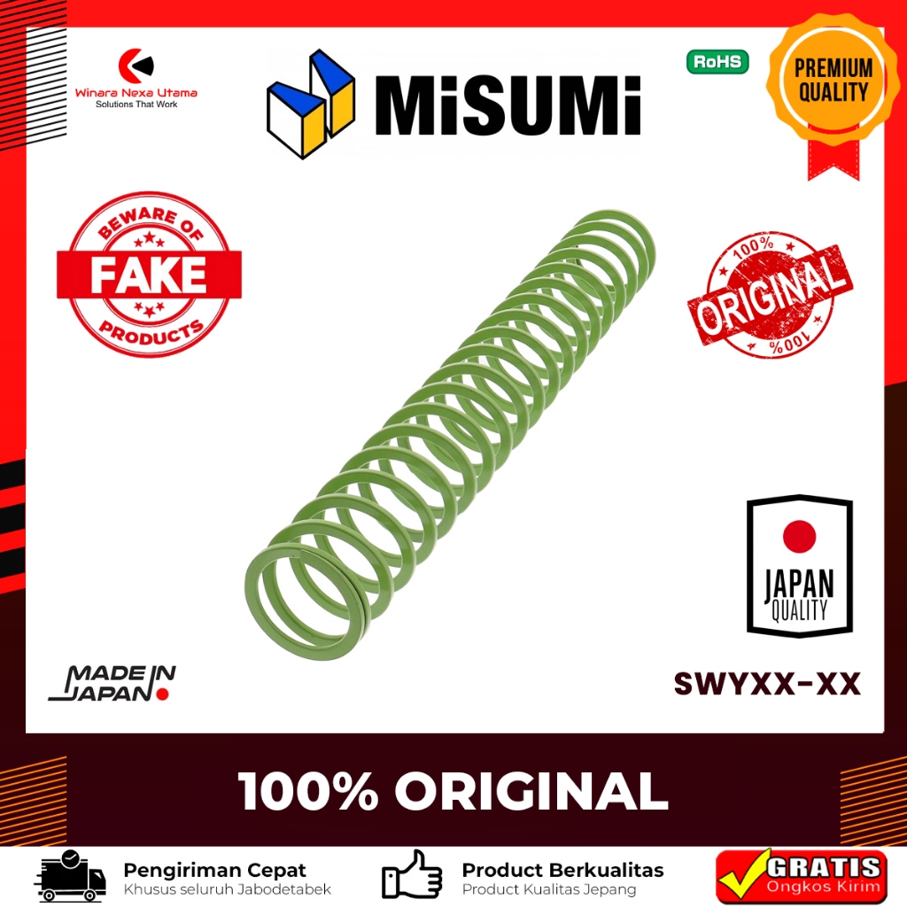 HIJAU Misumi Coil Spring - สปริงค้อน Misumi ของแท้จากญี่ปุ่น - SWYXX-XX - สีเขียวอ่อน