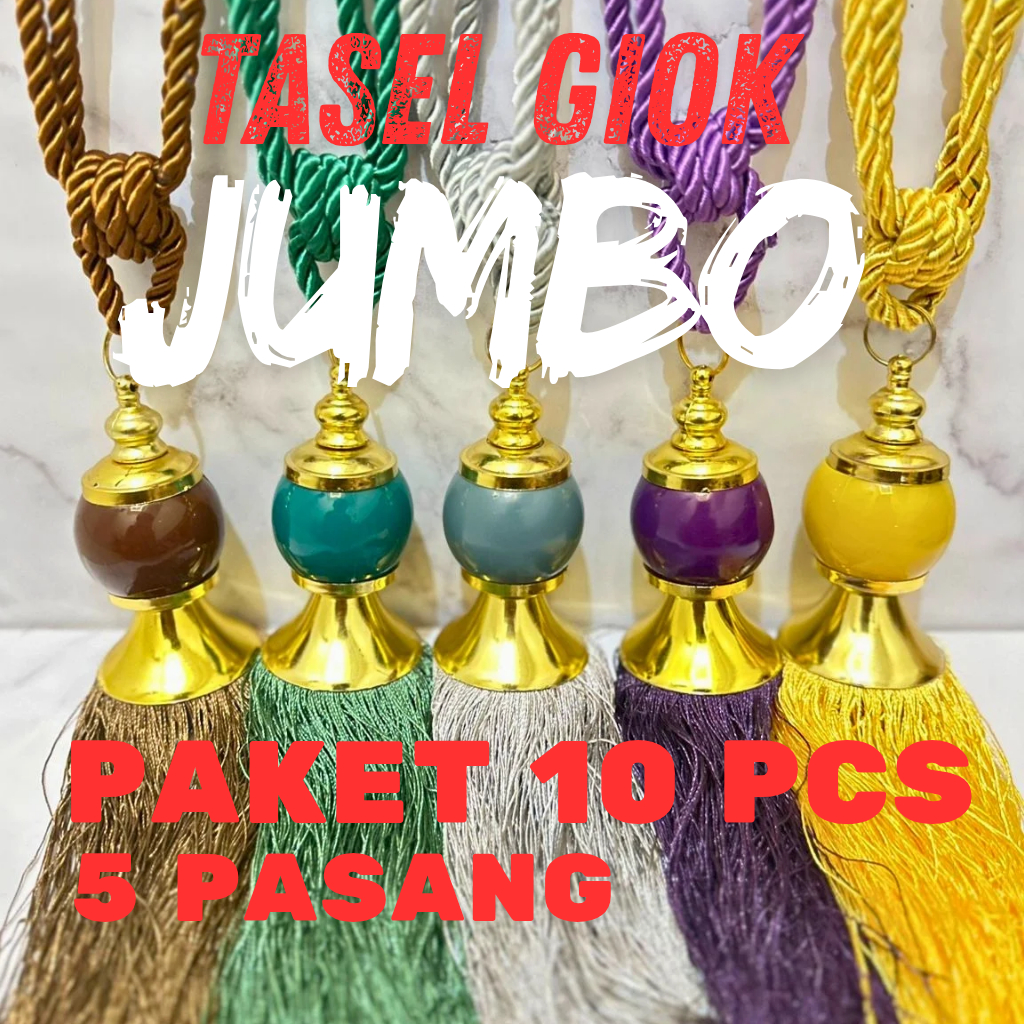 บรรจุุภัณฑ์ 10 ชิ้น (5 PAIRS) PREMIUM JUMBO MINIMALIST AESTHETIC JADE TASEL MANY COLORS CURTAIN CURT