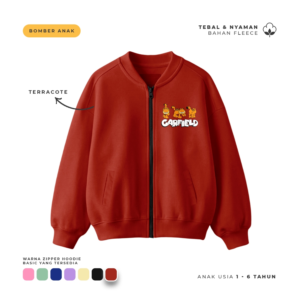 Ulakids Bomber Zipper Jacket / Garfield Bomber Jacket 3 Cat Children 1-6 ปี