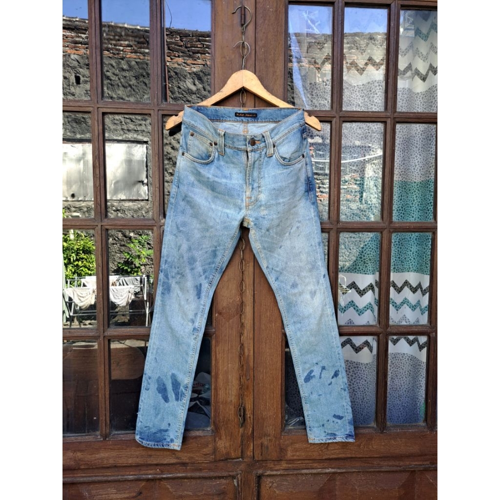 NUDIE Lean Dean Bay Blue Denim Jeans Mens Size 27-28
