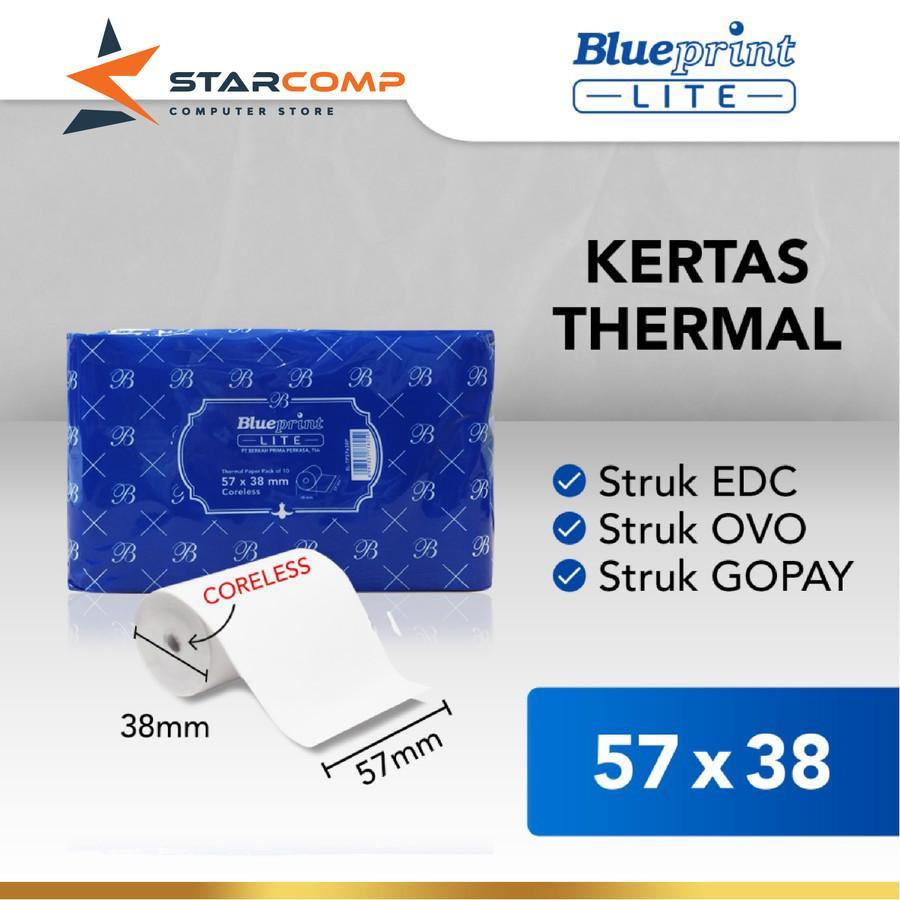 Blueprint Lite 57x38 กระดาษความร้อน 57X38mm แคชเชียร์หมายเหตุ 1 แพ็ค มี 10 ม้วน