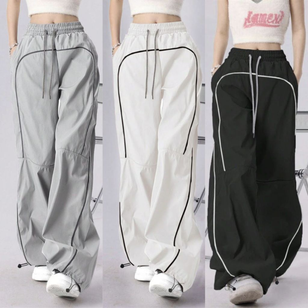 ผู้หญิง Baggy Trackpants Streetwear กางเกงลาย