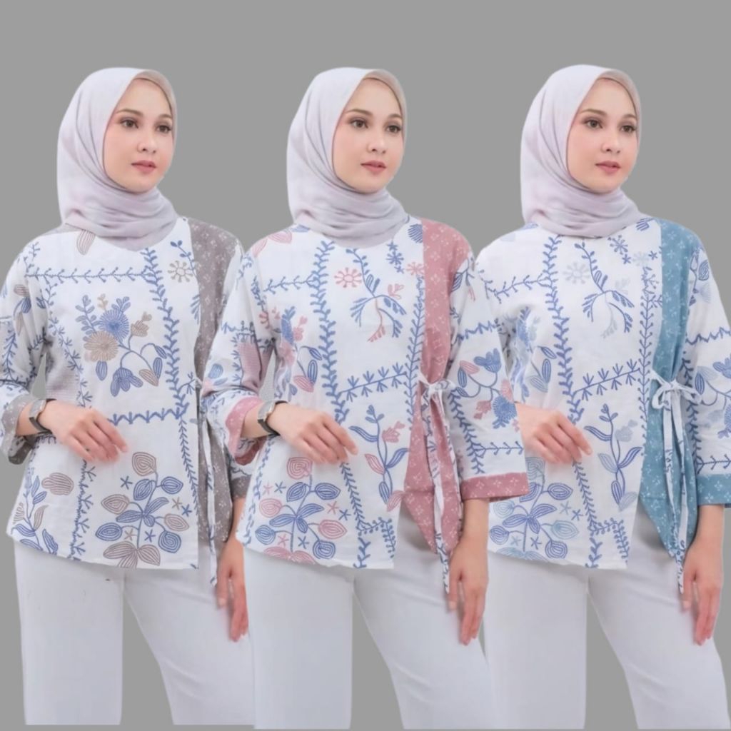 เสื้อบาติกสตรีที่ทันสมัย, เสื้อบาติกสํานักงานแขนยาว, เน็คไทด้านข้าง, ซิปหลัง