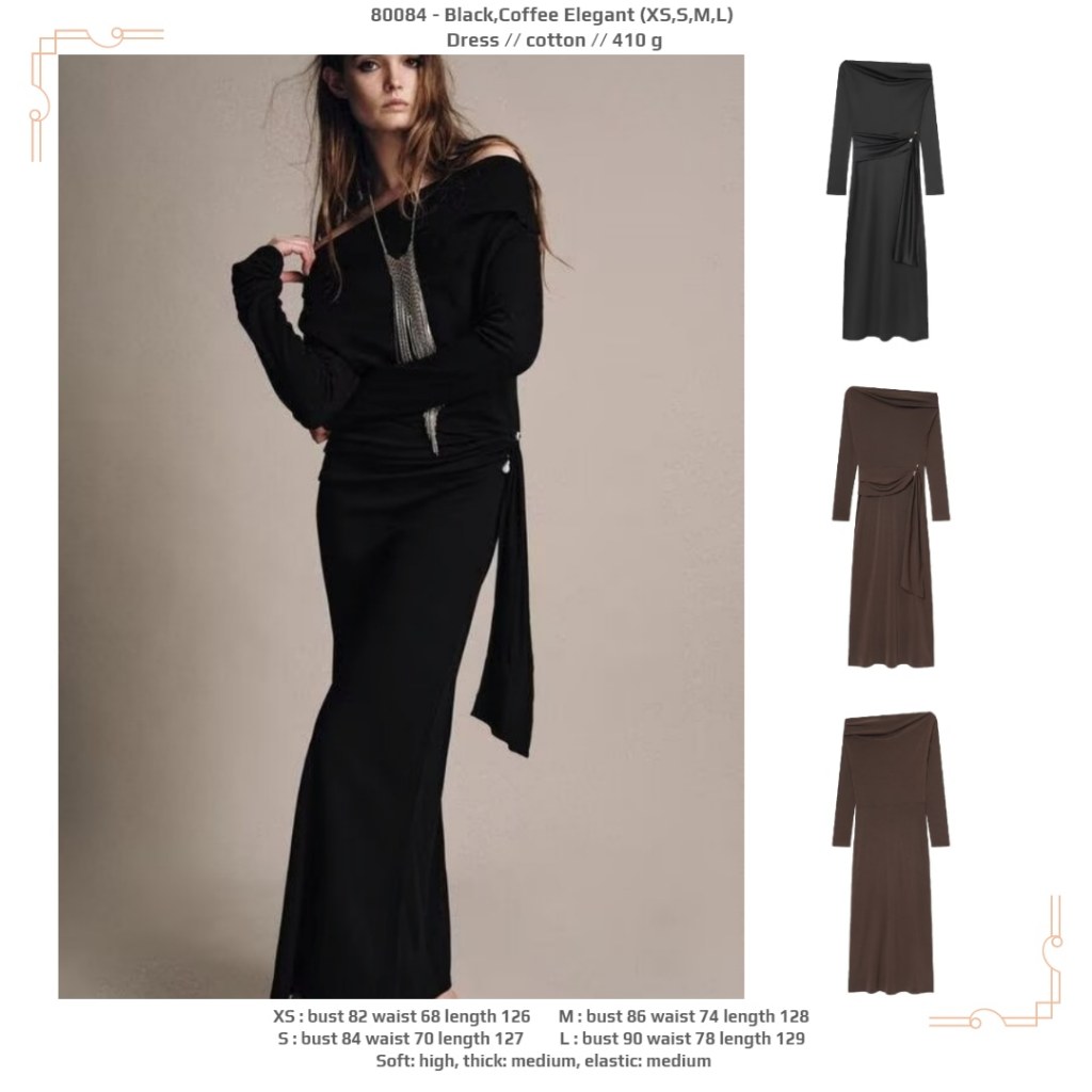 H0084 - Black/COFFEE Elegant (XS,S,M,L) - เดรส 2604