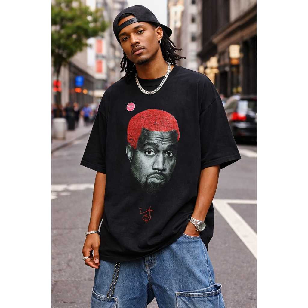เสื้อยืดโอเวอร์ไซส์ Unisex Rapper Kanye West Pablo Mc.F supply co Combed 24s Black