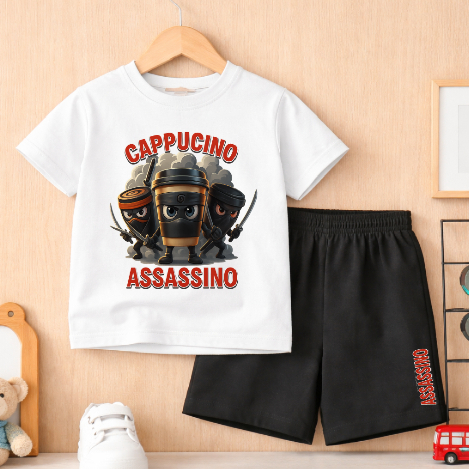 กางเกงขาสั้นเด็กชาย Set 5-15 Years Old ANOMALI CAPPUCCINO BLACK Motif