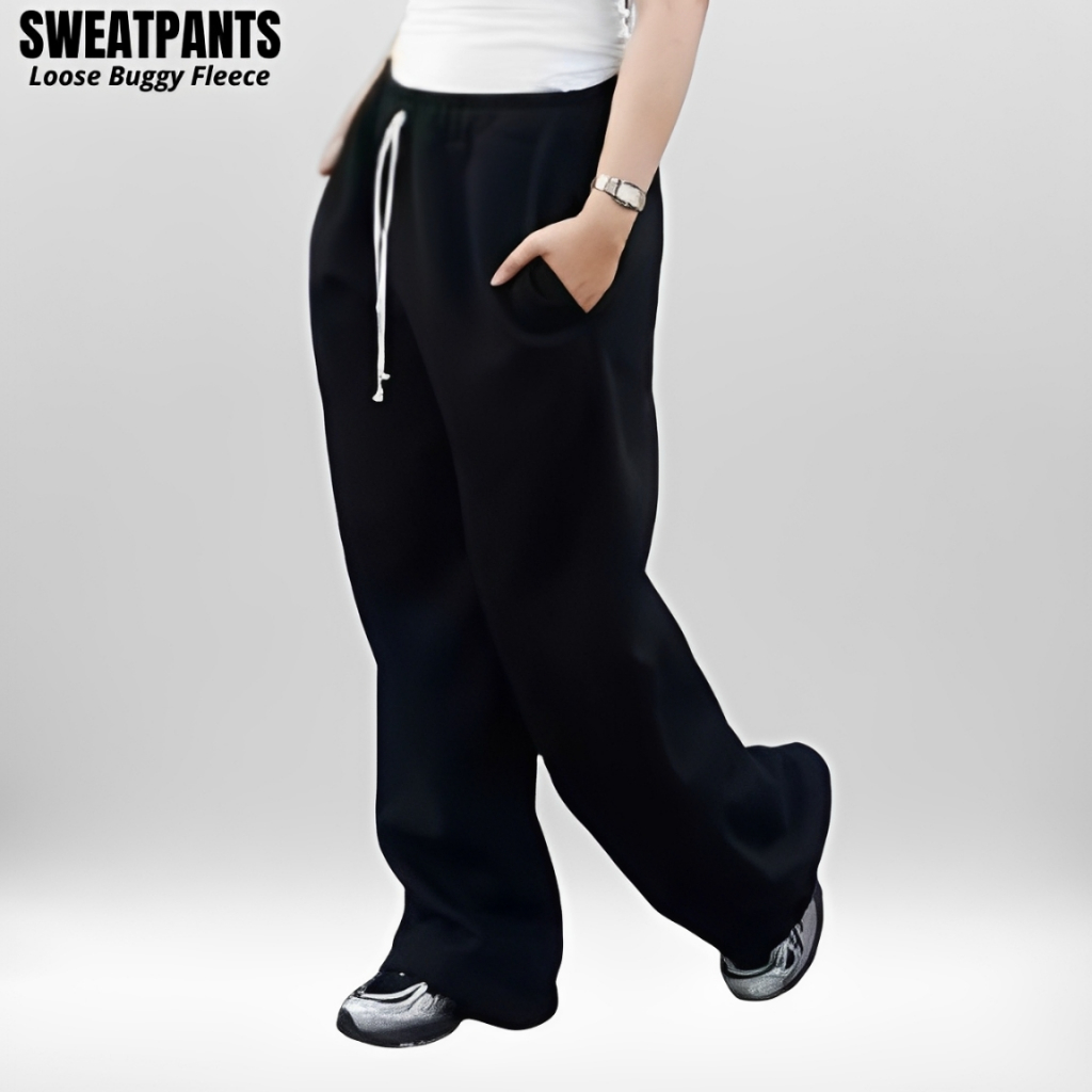 กางเกงผ้าฟลีซ Baggy Unisex Loose Buggy SweatPants