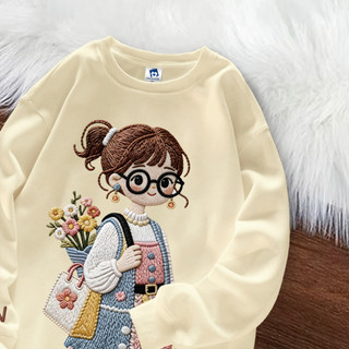 Louis STOR COLECTION Kaos Cotton Lengan Panjang Tangan Karet Motif Printing Gadis Kacamata