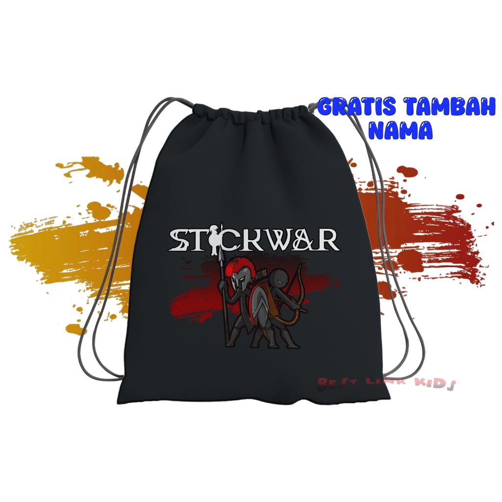 กระเป๋าหูรูดเด็ก สีดํา พร้อม Game Stick War Motif