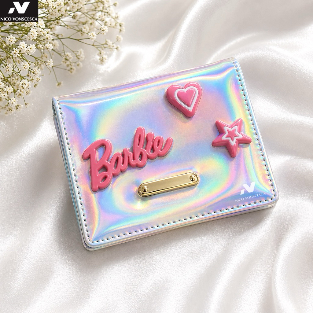 NVBAGS - LUXY Aesthetic Hologram Wallet Mini Folding Wallet 3D Sticker Barbie Y2K สีพาสเทล