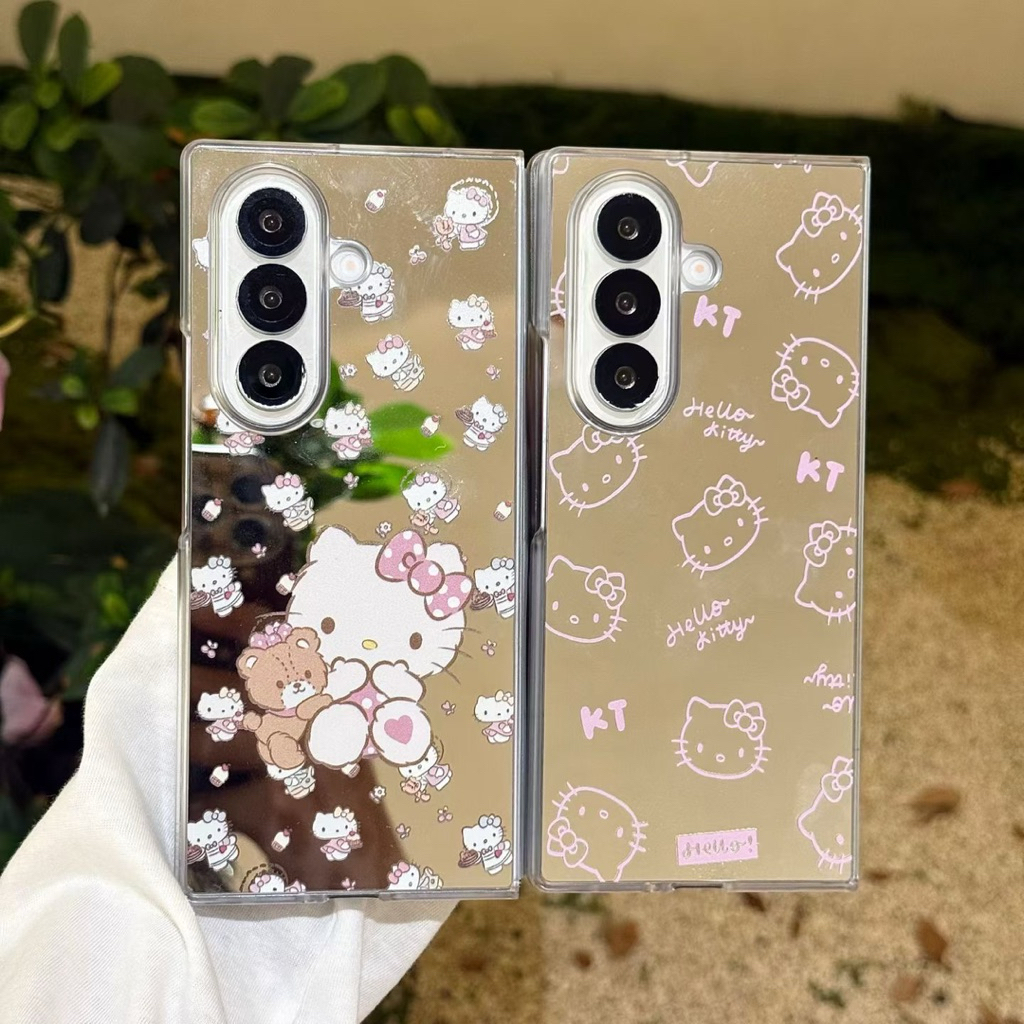 SAMSUNG GANTUNGAN ใหม่กรณีZflip ZfoldกระจกKacaFOLDการ์ตูนพร้อมสายโซ่HpปลอกKerenสําหรับSamsung Z Flip