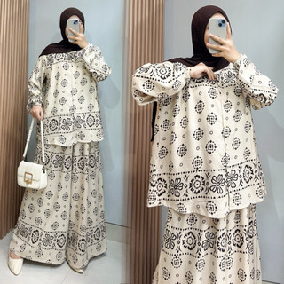 Arimbi Setelan Jumbo Atasan Blouse dan Celana Kulot Jumbo Mayung Bahan Rayon Adem Busui Kancing Aktif - By Kirania