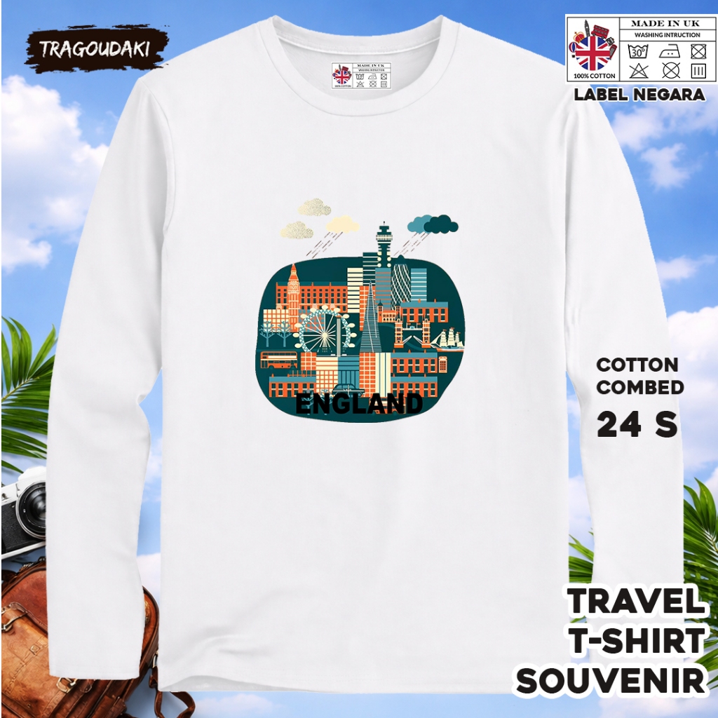 ENGLAND 83 LONG-SLEEVED SOUVENIR เสื้อยืด ENGLAND COUNTRY TAG COTTON 24S ของขวัญพรีเมี่ยม SOUVENIR