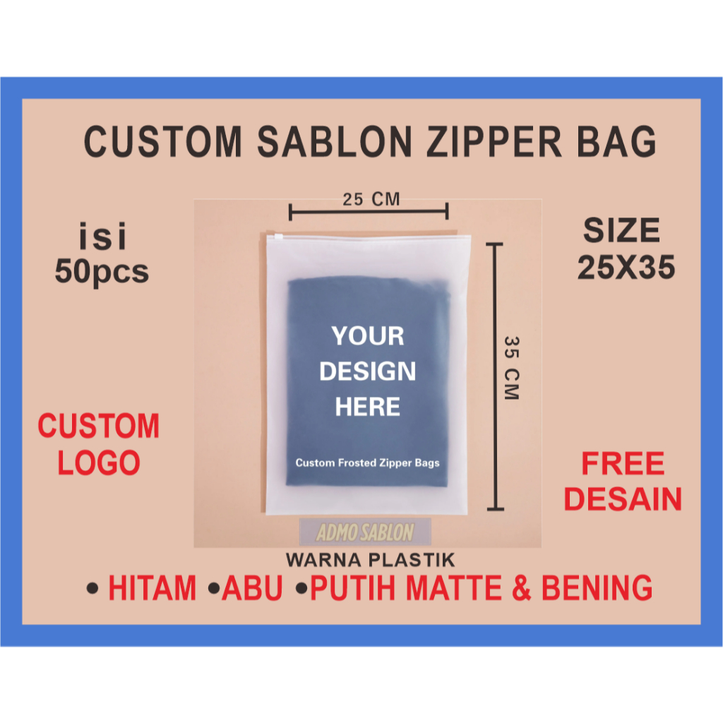 ถุงซิป Ziplock ขนาด 25x35 ถุงซิปแบบกําหนดเองหนา 25x35 บรรจุ 50 ชิ้น การพิมพ์หน้าจอพลาสติก Ziplock นํ