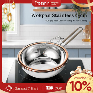 [SPECIAL] freemir original Wokpan Stainless 304 24cm Anti Karat Gagang Silicon Anti Panas API series