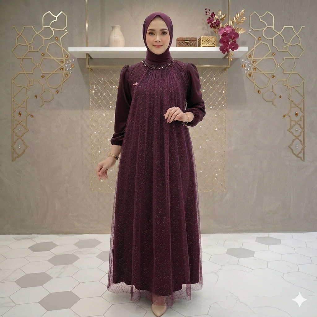 QUESTARA SELINE DRESS LUXURY PARTY GAMIS สําหรับ TEENAGERS, PREMIUM SATIN SILK MATERIAL, TILLE SPARK