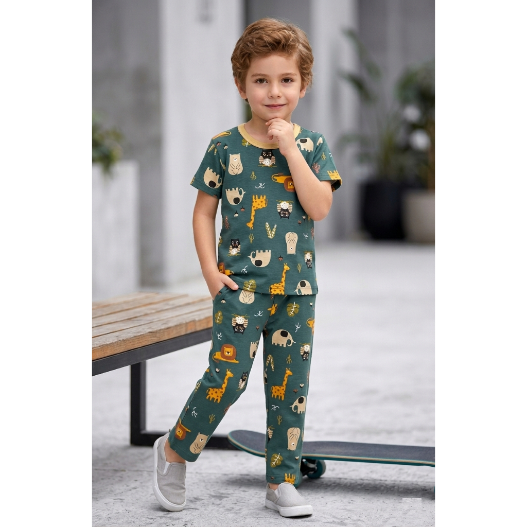 KELFI FULL PRINTING CP SET / ชุดเสื้อผ้า UNISEX CP 4-8 YEARS "MIGOO EDITION BLUE DOP"
