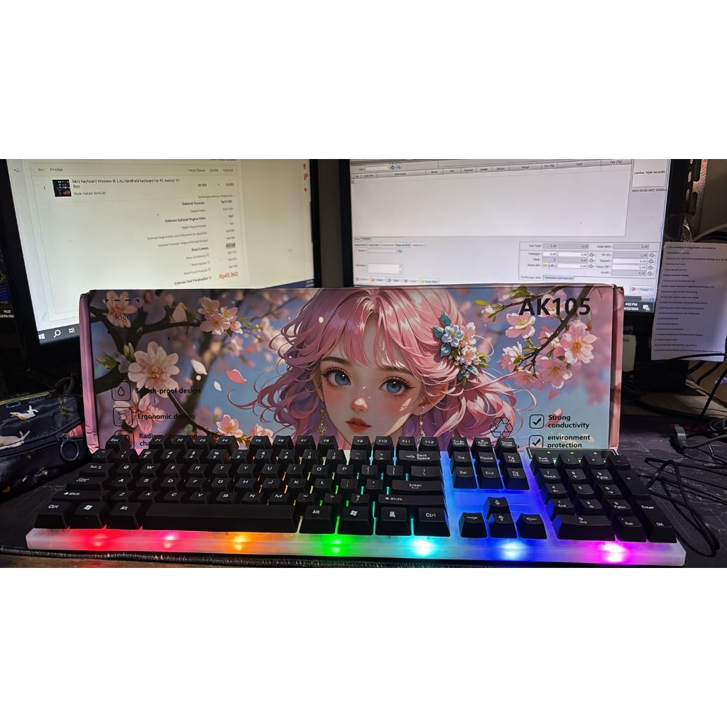 คีย์บอร์ดเกมมิ่ง AK105 RGB USB ขนาดเต็ม 104 คีย์ไฟ LED สีสันสดใส