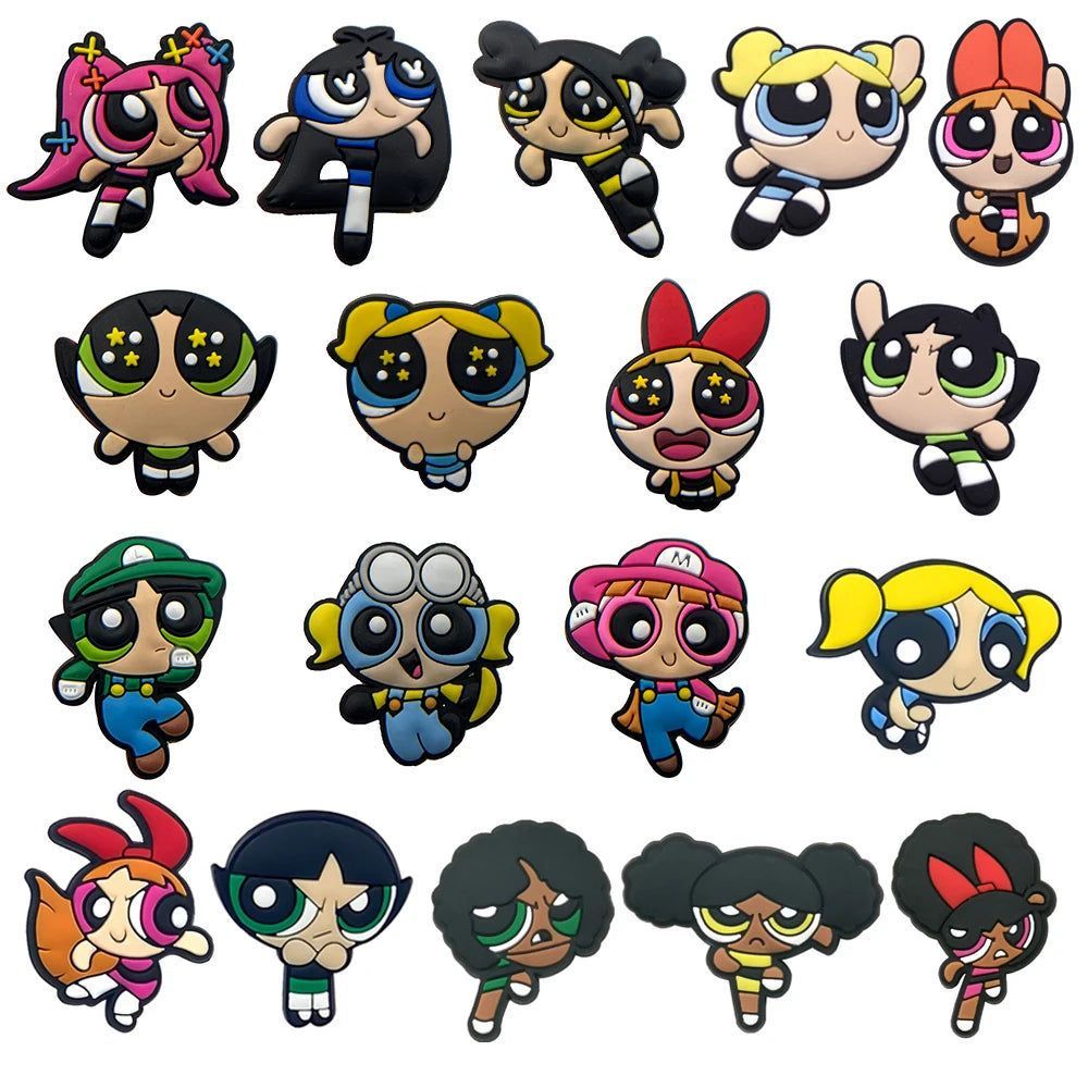 ของตกแต่งรองเท้าแตะยอดนิยมสําหรับเด็กและผู้ใหญ่ตัวละครแบบถอดได้ - POWER PUFF