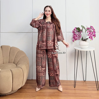 Exsklusiv X Helomuna One Set Etnik Rayon Premium Setelan Wanita Panjang Modern Kekinian Bahan Rayon Nyaman Size Standar dan Jumbo