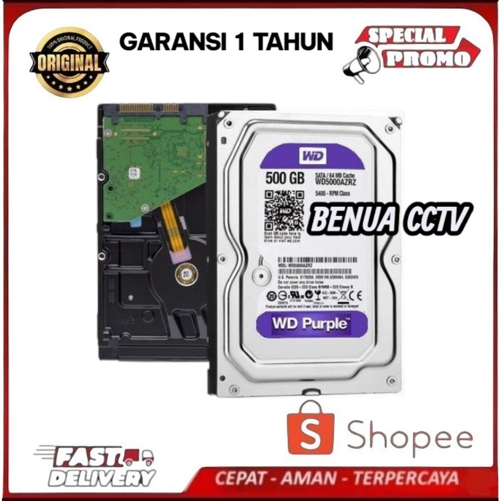 500GB WD PURPLE SATA 3.5" HDD กล้องวงจรปิด DVR A1