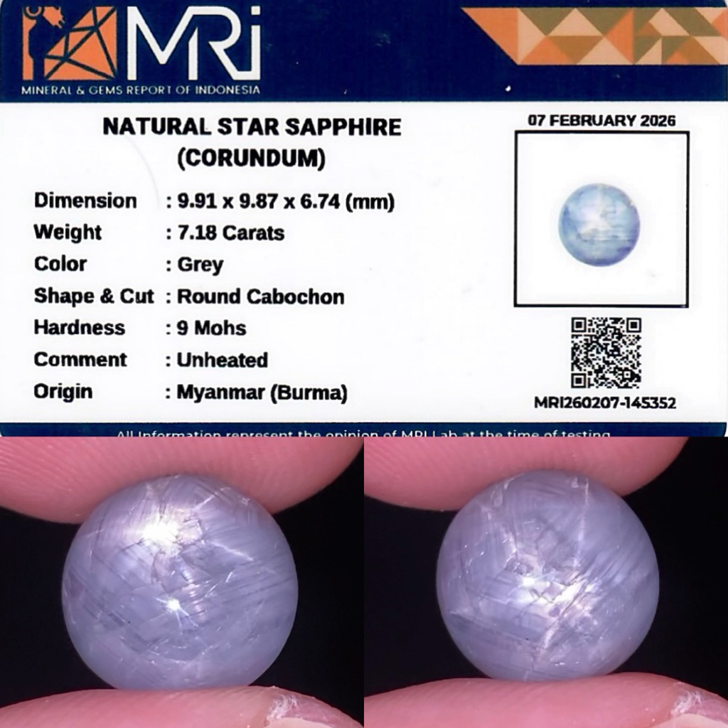 3.98 cs Natural grayish Blue Star Sapphire origin Myanmar (Burma) No Treatment Memo MRI