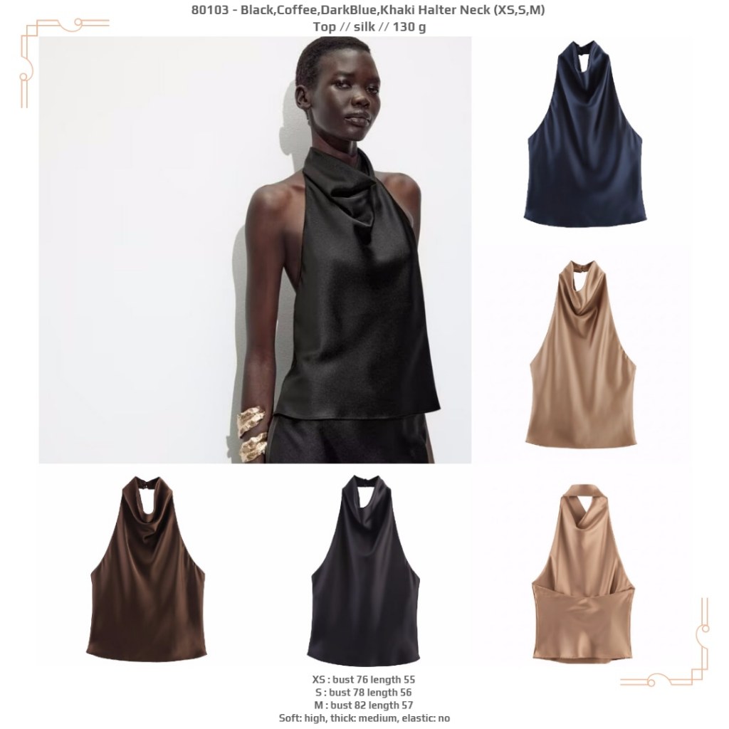 H0103 - Coffee/DARKBLUE/KHAKI/BLK คล้องคอ (XS,S,M) - ท็อป