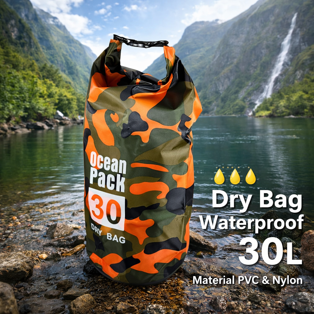 Ocean Pack Dry Bag Waterproof Backpack Strap Waterproof Bag PVC Nylon 30L - XAZ9 - สีส้ม