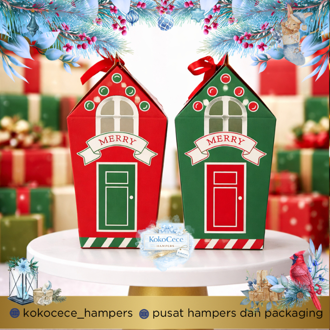 HIJAU MERAH Merry Christmas Box HOUSE RED GREEN Christmas Box RED GREEN HOUSE Shape KC
