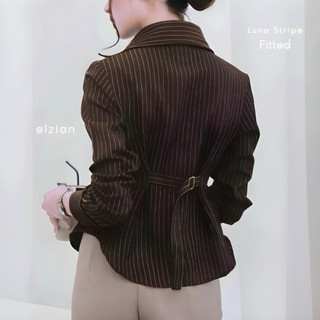 Luna Stripe Kemeja Fitted Premium - Kemeja Wanita Salur Garis Casual - Kemeja Wanita Terbaru - Atasan Basic Bahan Semi Woll - Kemeja Kerja Wanita Slim Fit Body Atasan Wanita Formal