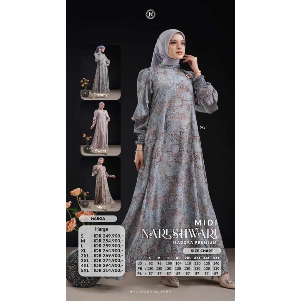 READY NARESHWARI DRESS MIDI DRESS NADHEERA LUXURY DRESS LUXURY SIMPLE BEAUTIFUL