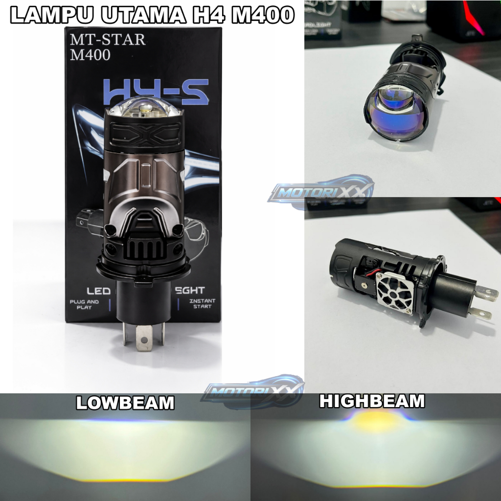 MT-STAR H4 M400 ไฟหน้าซ็อกเก็ต H4 LED เลนส์สีฟ้าไฟ LED รถจักรยานยนต์