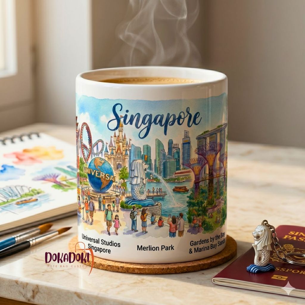สินค้าสิงคโปร์ชากาแฟเชรามิค แก้ว สวนโดยเบย์และมาริน่าเบย์แซนด์ส สวน เมอร์ไลออน สนามบิน Jewel Changi 