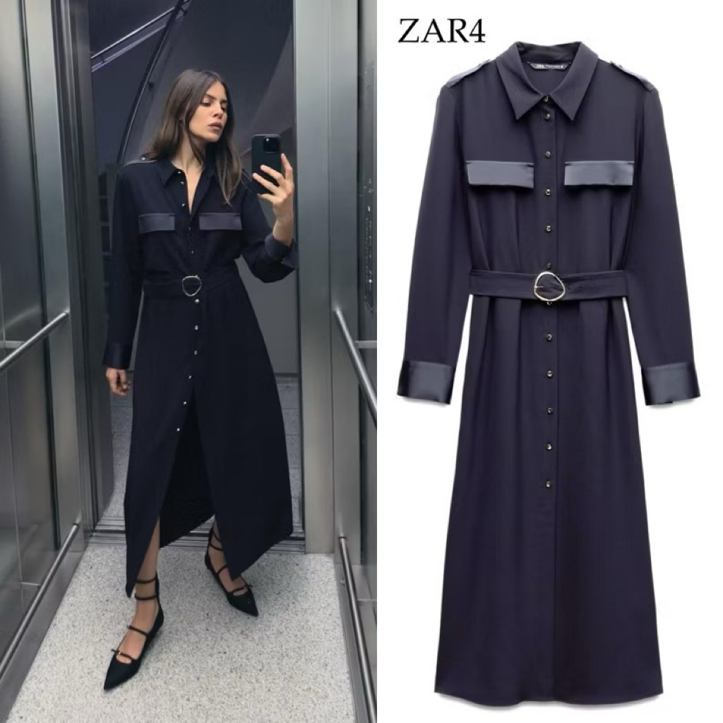 ZARA BELTED MIDI SHIRT DRESS