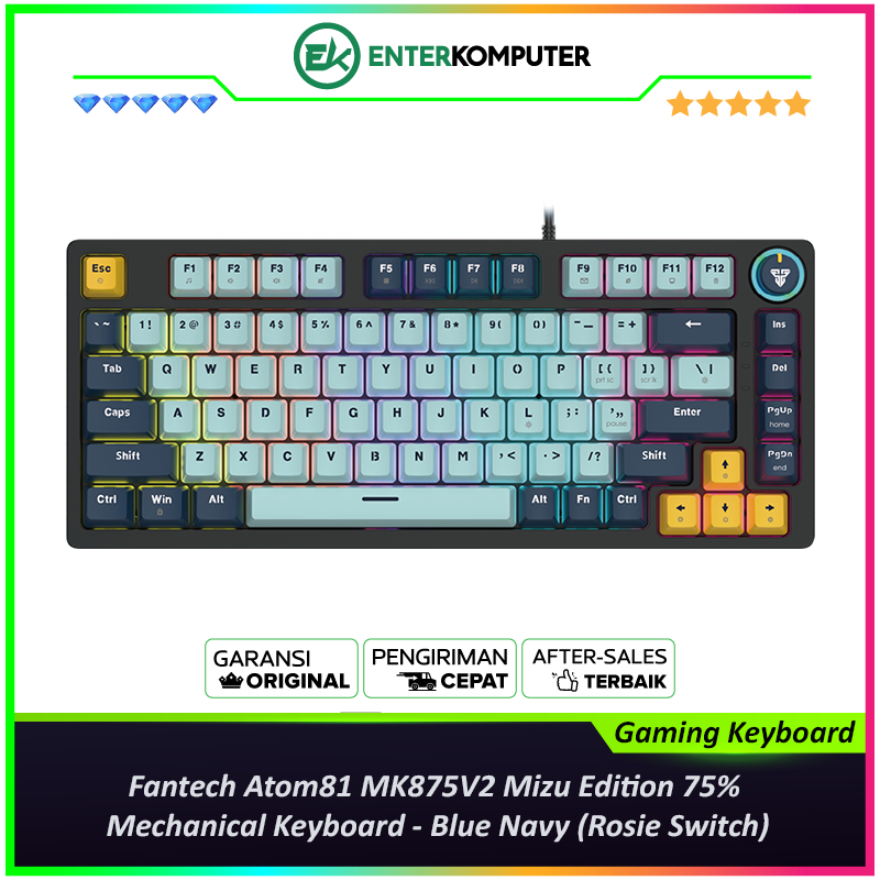 Fantech Atom81 MK875V2 Mizu Edition 75% Mechanical Keyboard - Blue Navy (Rossi Switch)