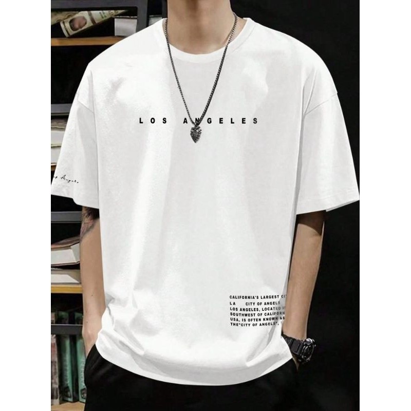 KATUN EJK ขนาดใหญ่ 8XL ขนาดใหญ่พอดีปกติ Tshirt (New Los Angles) ผ้าฝ้ายหนาหวีพิมพ์ Streetwear