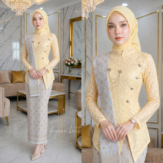 Free Bros - Kebaya Elsyifa Janggan Fukuro Butter Yellow Busui Friendly Rok Songket Wisuda Tunangan Bridesmaid Lamaran Kondangan Kekinian