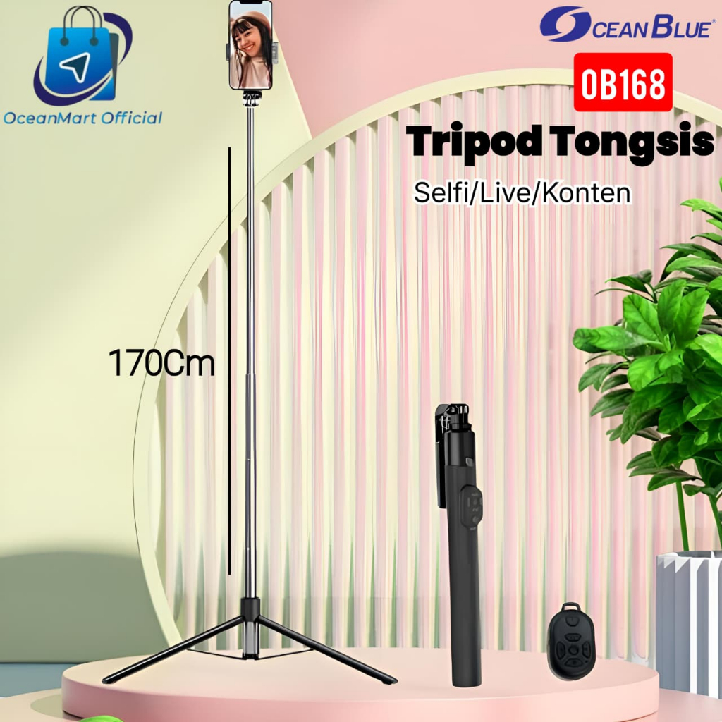 Tongsis ขาตั้งกล้อง Content Creator 170 ซม. รีโมทชัตเตอร์ OB168 ผู้ถือ HP Oceanblue