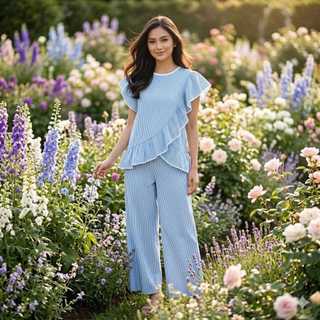 MAIA Striped Set Salur - Setelan Wanita Motif Salur Panjang & Vest Atasan Casual Simple Outfit Hangout Nyaman Kancing Baju Stripe