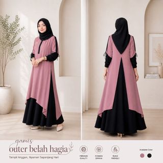 Gamis Outer Belah Hagia Bahan Anti UV & Ceruty Baby Doll Elegan Modis Busui Friendly Wudhu Friendly