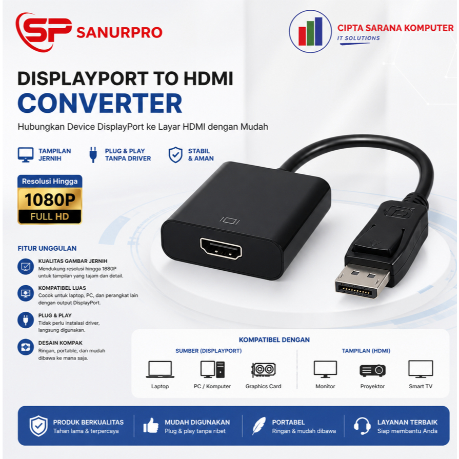 SANURPRO Converter Display Port to HDTV / DP TO HDTV / Displayport เป็นอะแดปเตอร์ HDMI DP เป็น HDMI