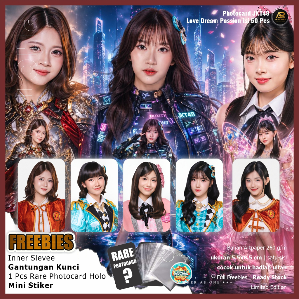 JKT48 Dream Love Passion Photocard บรรจุ 50 Fanmade | พวงกุญแจโบนัสการ์ดหายากสติกเกอร์และแขนด้านใน |