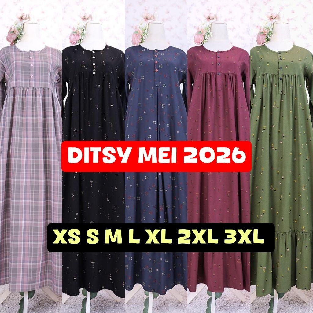 Daster Ditsy Mei Nightgown 2026 XS SML XL 2XL 3XL, Walla grey, Walla pink, fanny black, miori grey, 