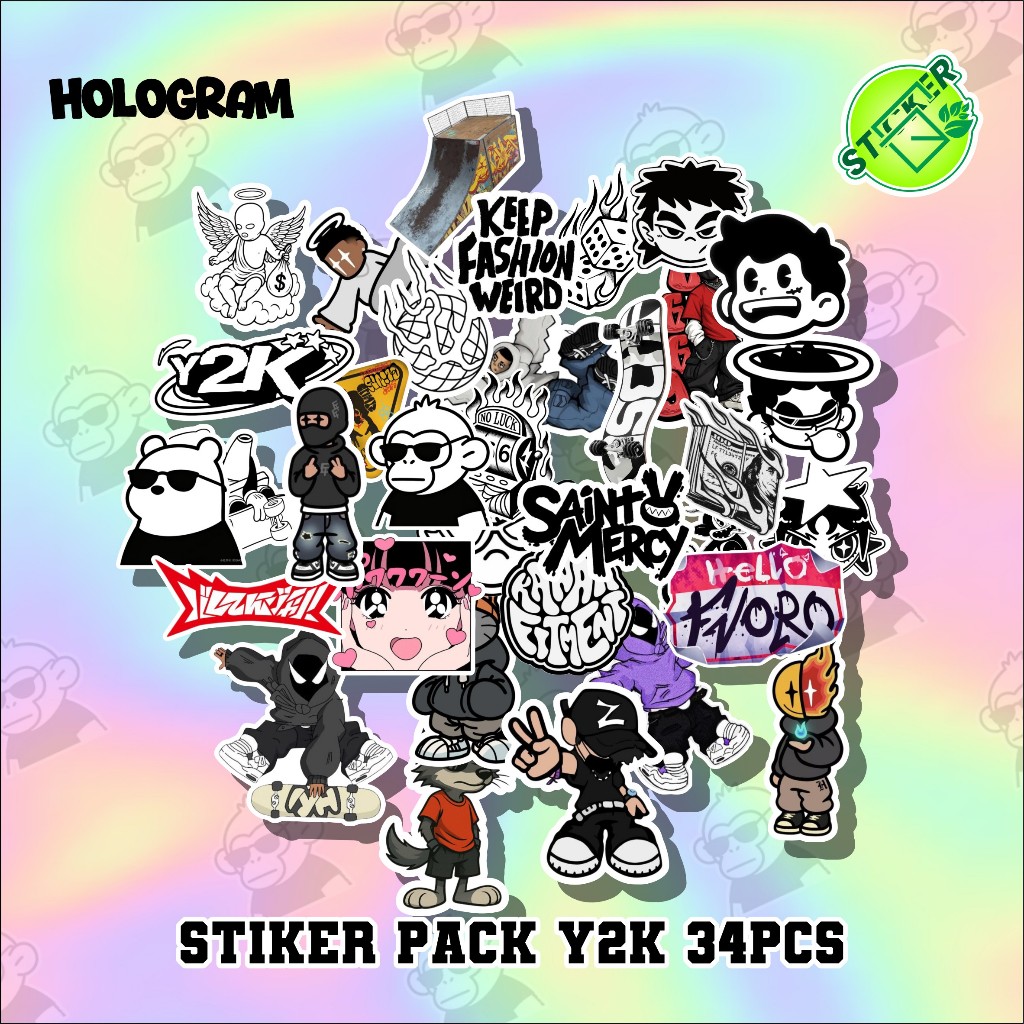 Y2K HOLOGRAM STICKER PACK 34PCS Y2K STICKER PACK COOL HOLOGRAM STICKER PACK