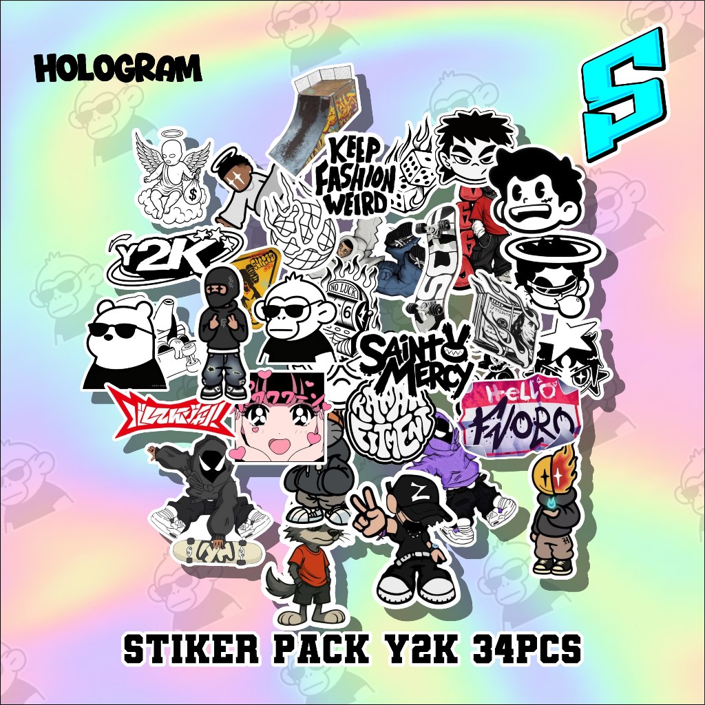 Y2K HOLOGRAM STICKER PACK 34PCS Y2K STICKER PACK COOL HOLOGRAM STICKER PACK