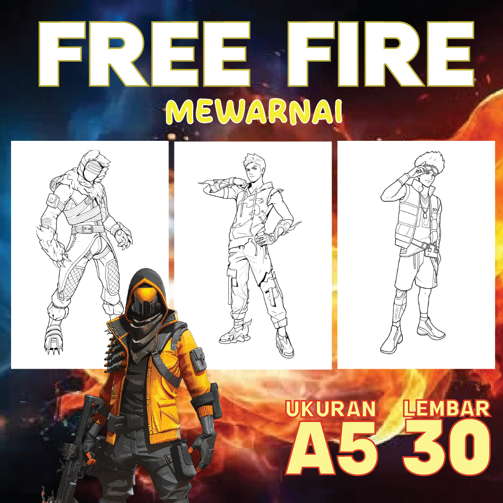 FREE FIRE ระบายสี 30 แผ่น A5 ขนาด PAUD, TK, SD สําหรับเด็กชายและเด็กหญิง